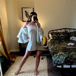 VICI White Strapped Mini Dress with large puffy sleeves